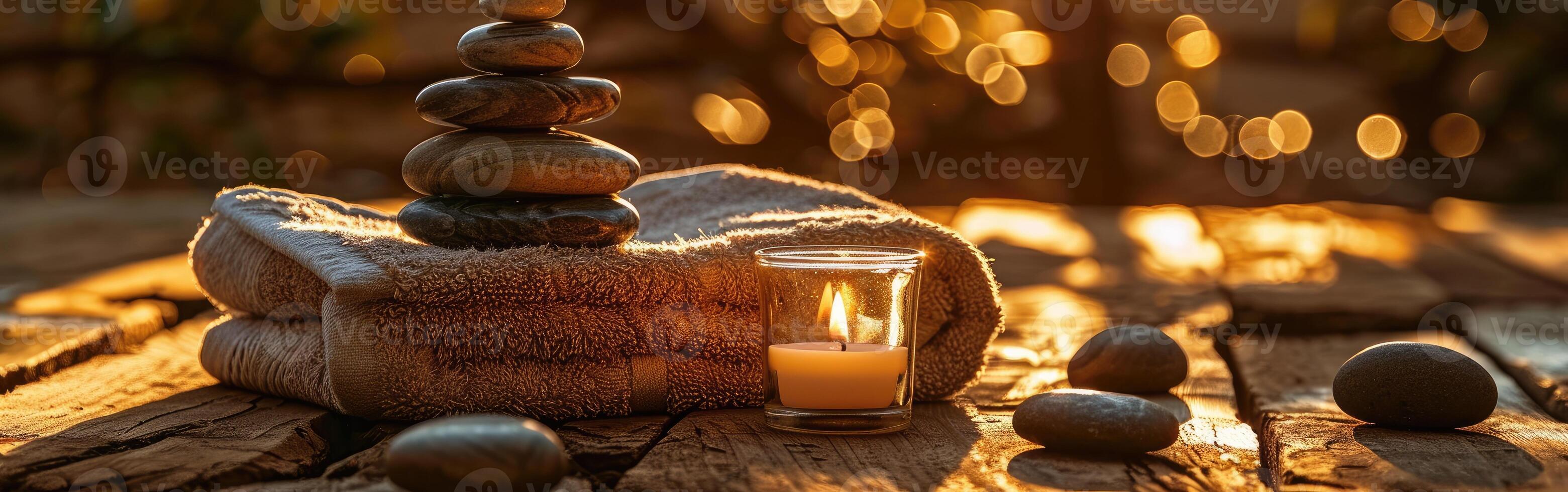 Wooden Table With Candle photo
