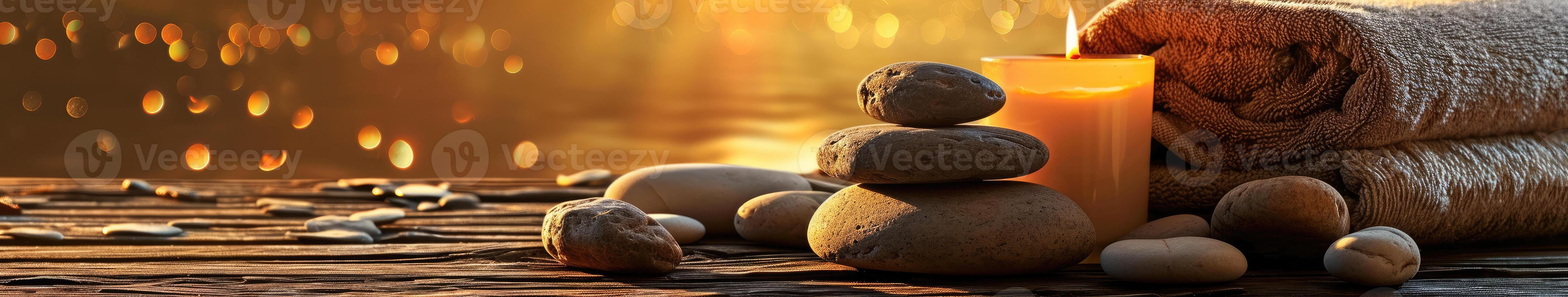 Candle Illuminating Pile of Rocks photo