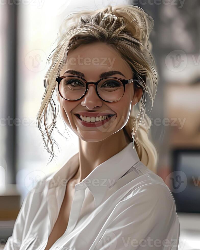 Woman in Glasses and White Shirt photo
