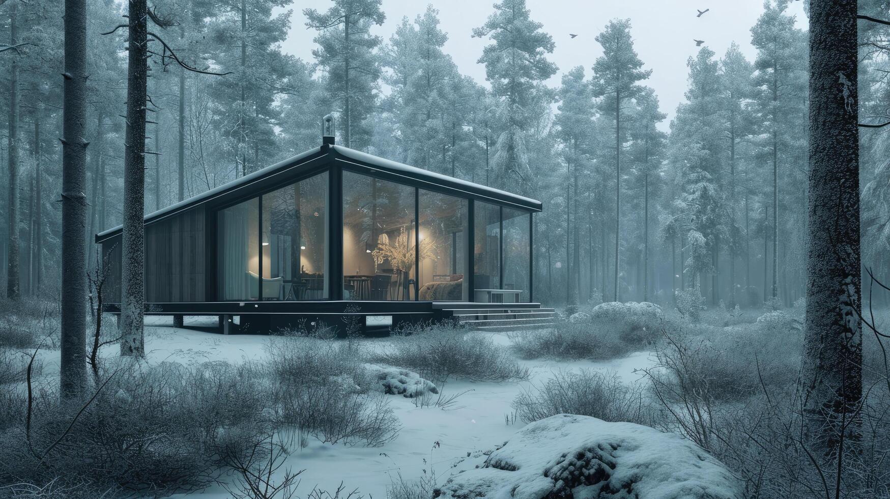 Cabin Amidst Snowy Forest photo