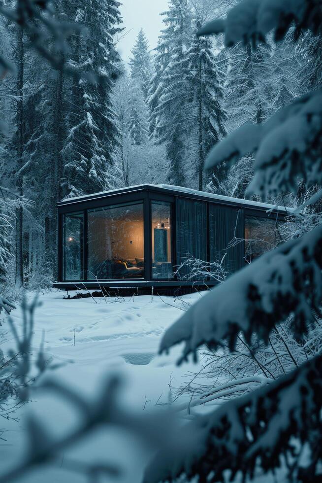 Small Cabin in Snowy Forest photo