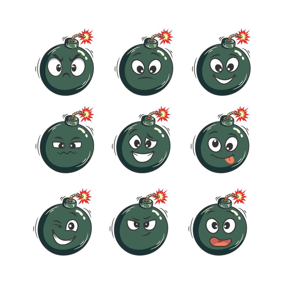 Cartoon bomb emoticons set. illustration of cartoon bomb emoticons. vector