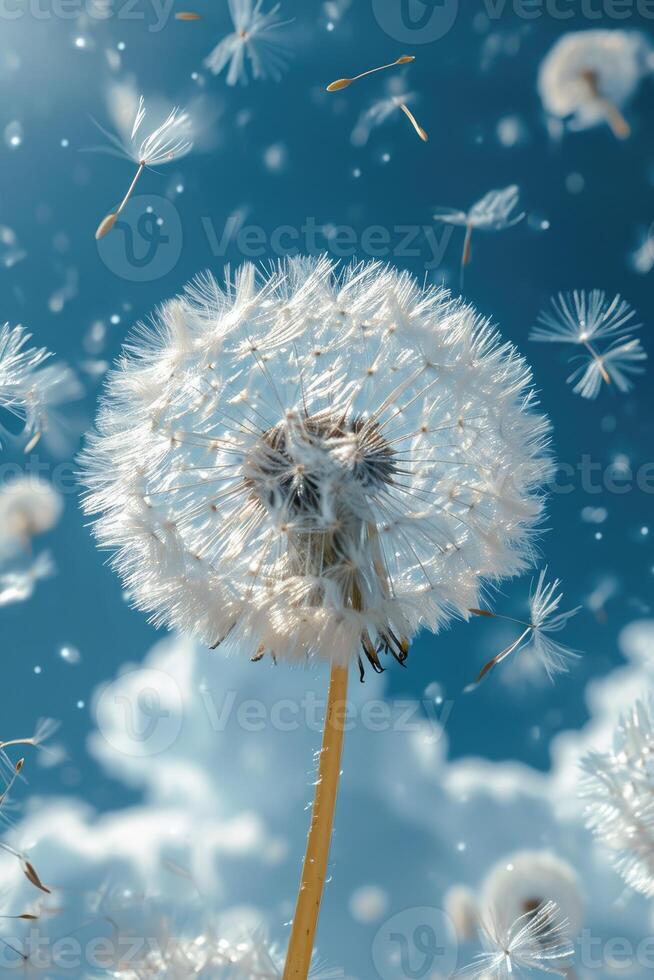 Dandelion Blowing in Wind on Sunny Day photo