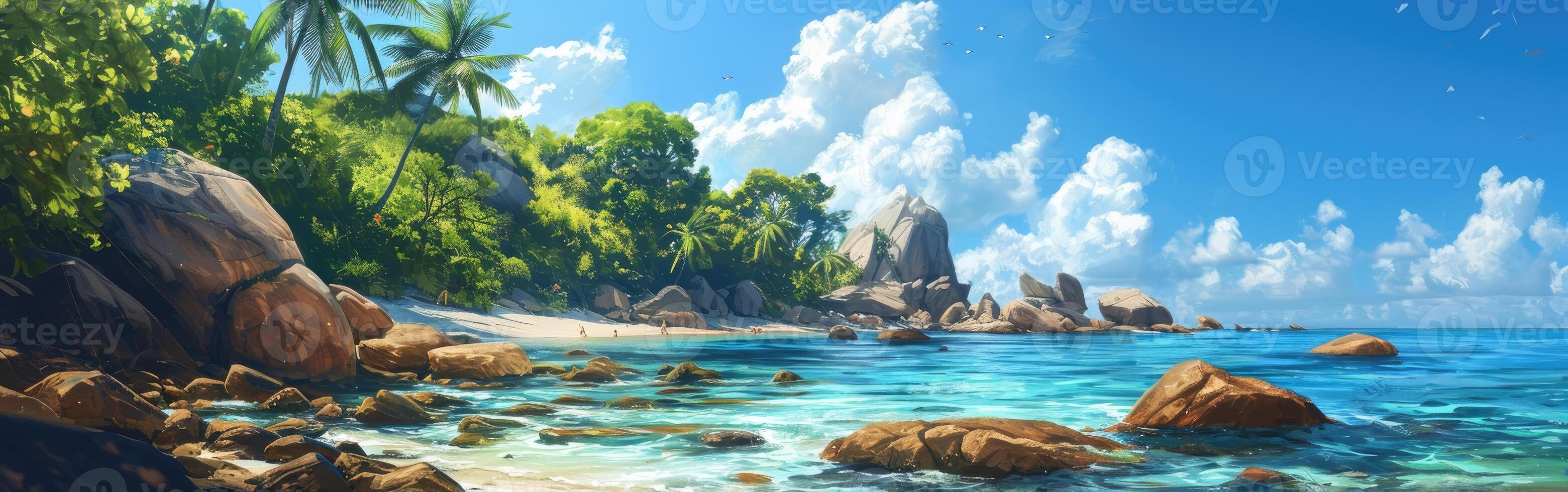 Beach Painting With Rocks and Water photo