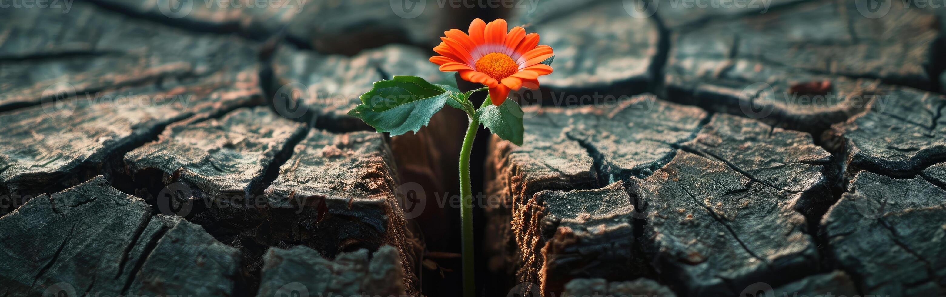 Flower Growing From Tree Crack photo