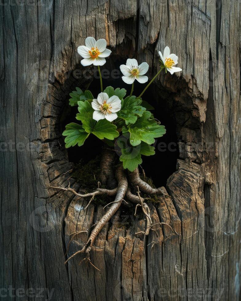 Flowers Growing From Tree Stump photo