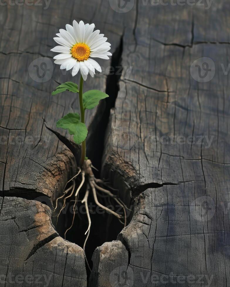 Flower Growing in Tree Crack photo