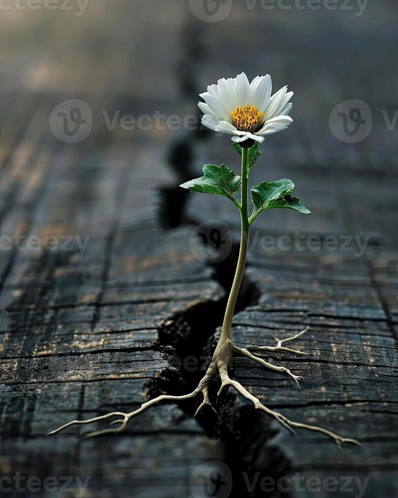 White Flower With Green Leaves on Wooden Surface photo
