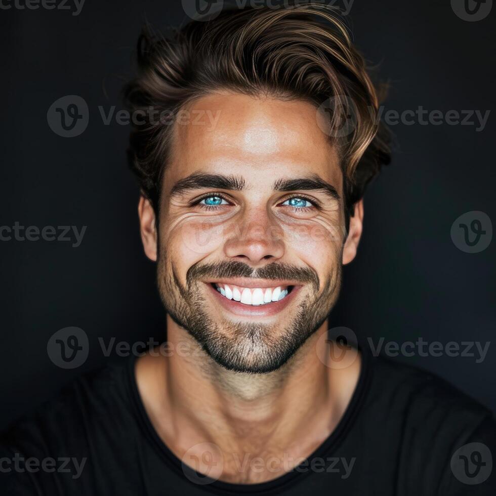 Smiling Man With Beard and Blue Eyes photo