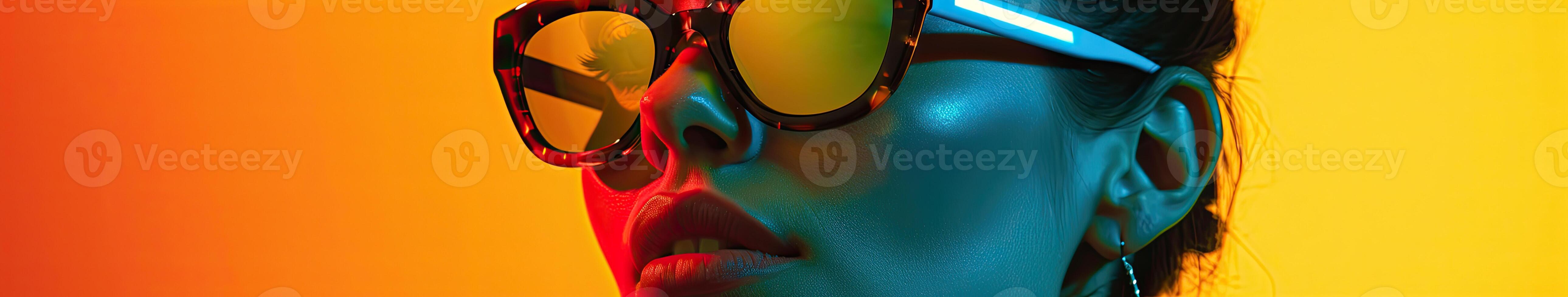 Womans Face With Sunglasses on Top of Her Head photo