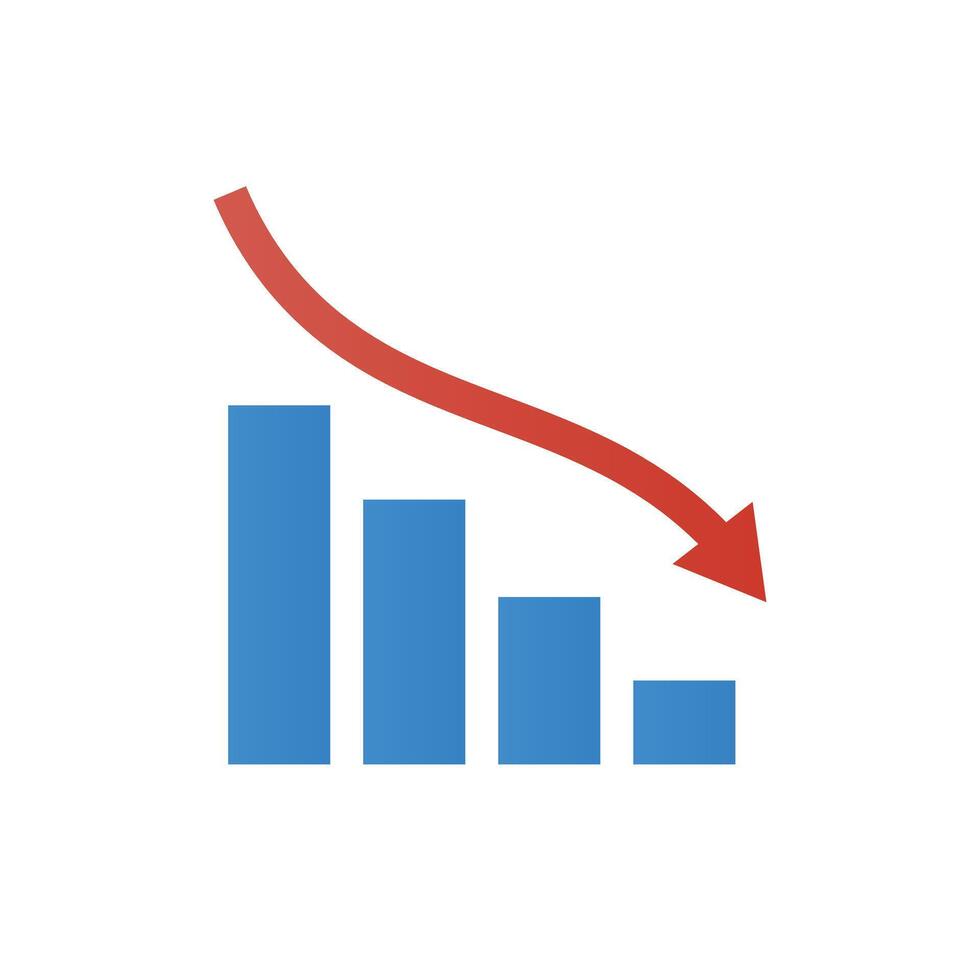 Decreasing arrow and bar graph icon. Decline in business performance. vector