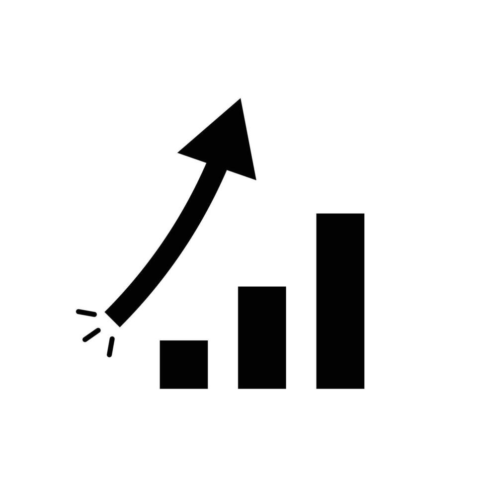 Silhouette icon of a bar graph with an arrow rising to pop. vector