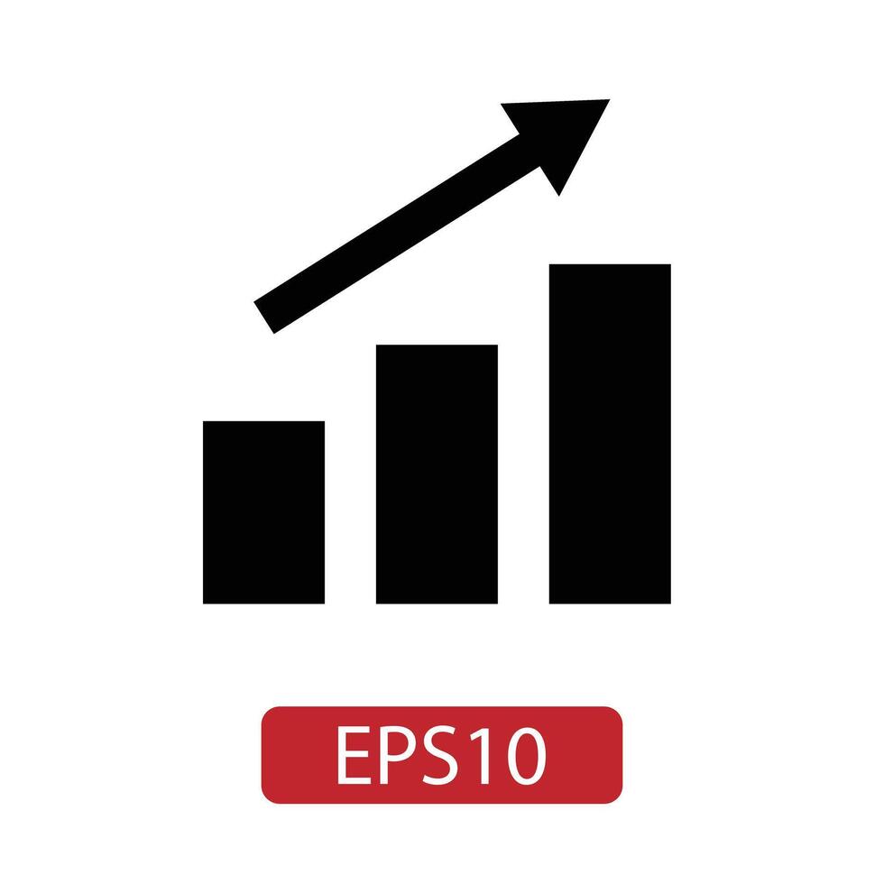 Rising arrow and bar graph silhouette icon. vector