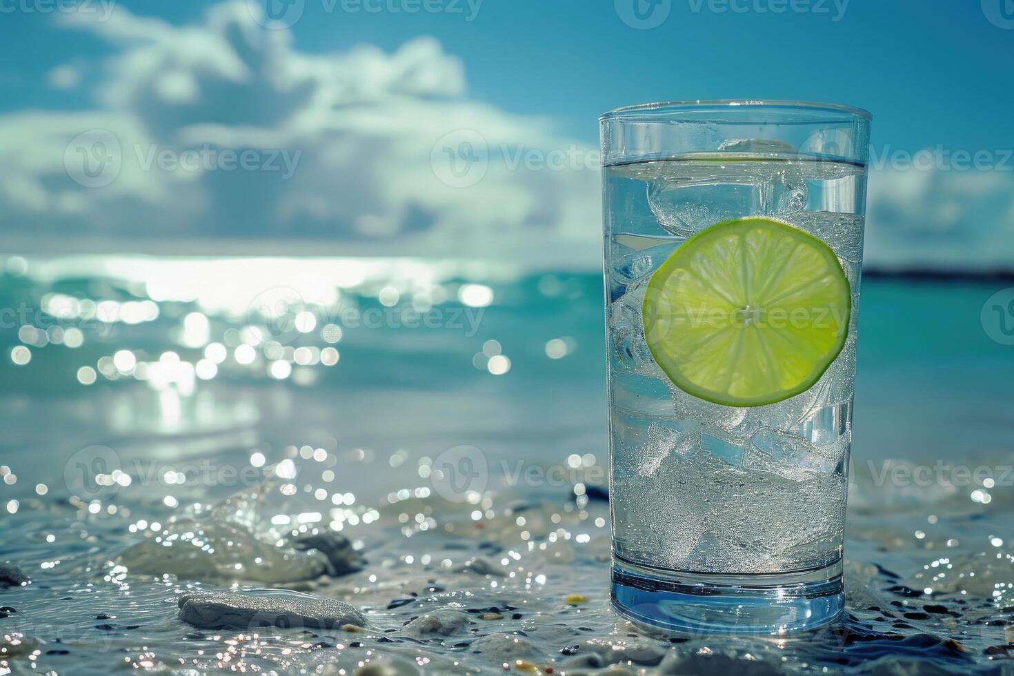 Refreshing Glass of Water With Lime Slice photo