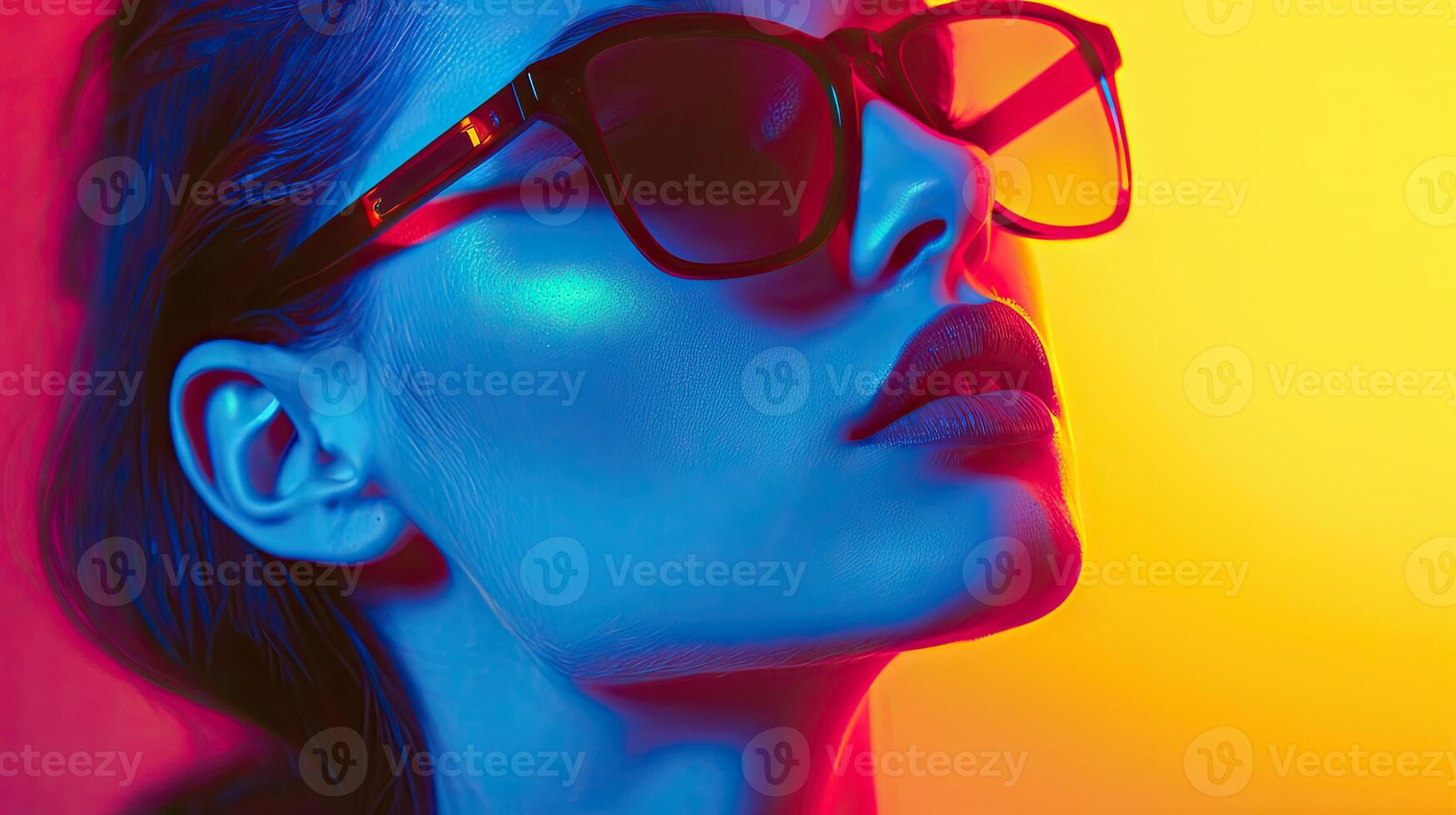 Woman Wearing Sunglasses With Neon Background photo