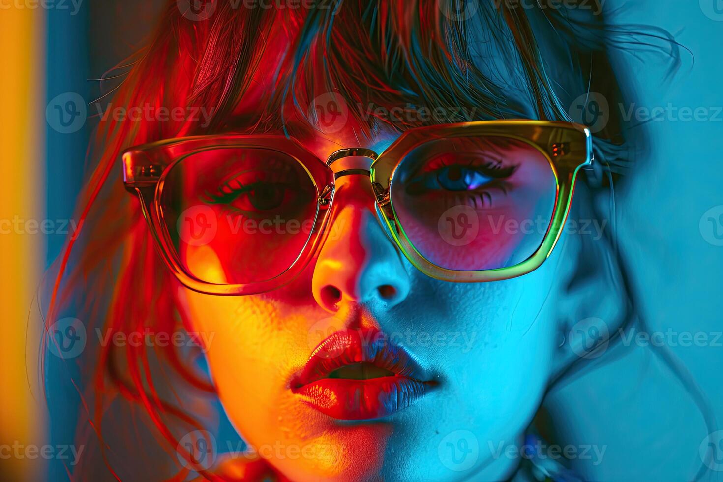 Woman Wearing Glasses in Colored Background photo