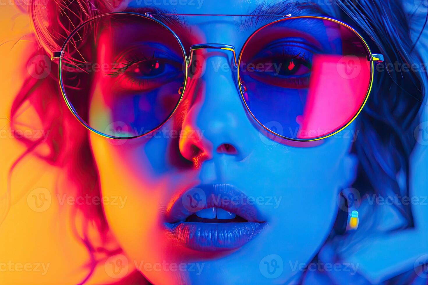 Woman Wearing Mirrored Sunglasses photo