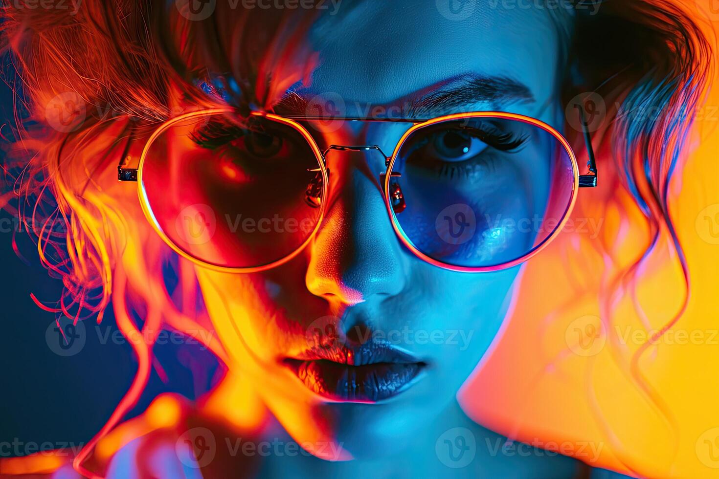 Woman With Neon-Lit Sunglasses photo