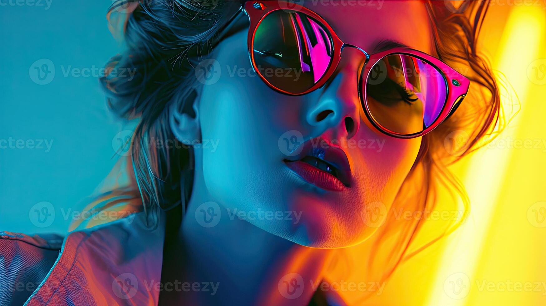 Fashionable Woman in Sunglasses and Leather Jacket photo