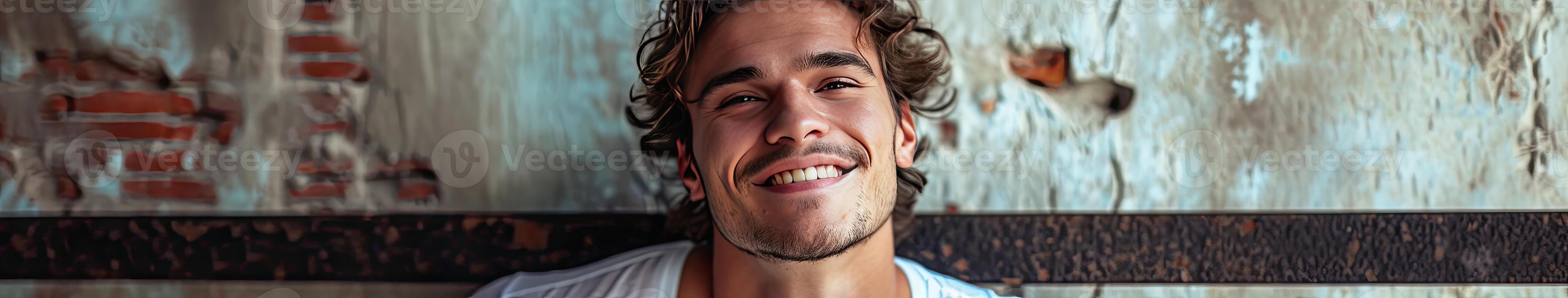 Smiling Man With Long Hair and Beard photo
