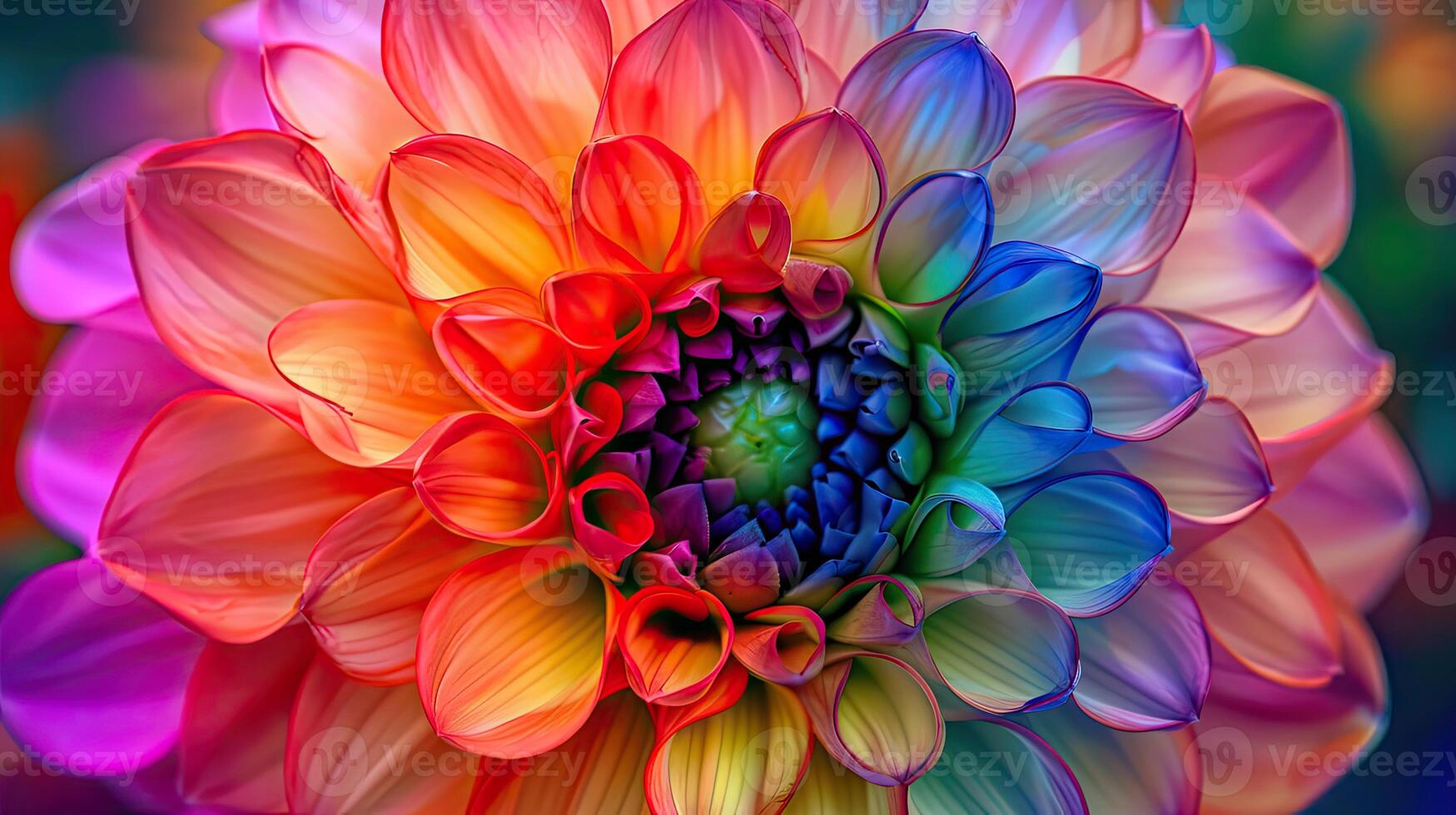 Vibrant Multicolored Flower With Green Center photo