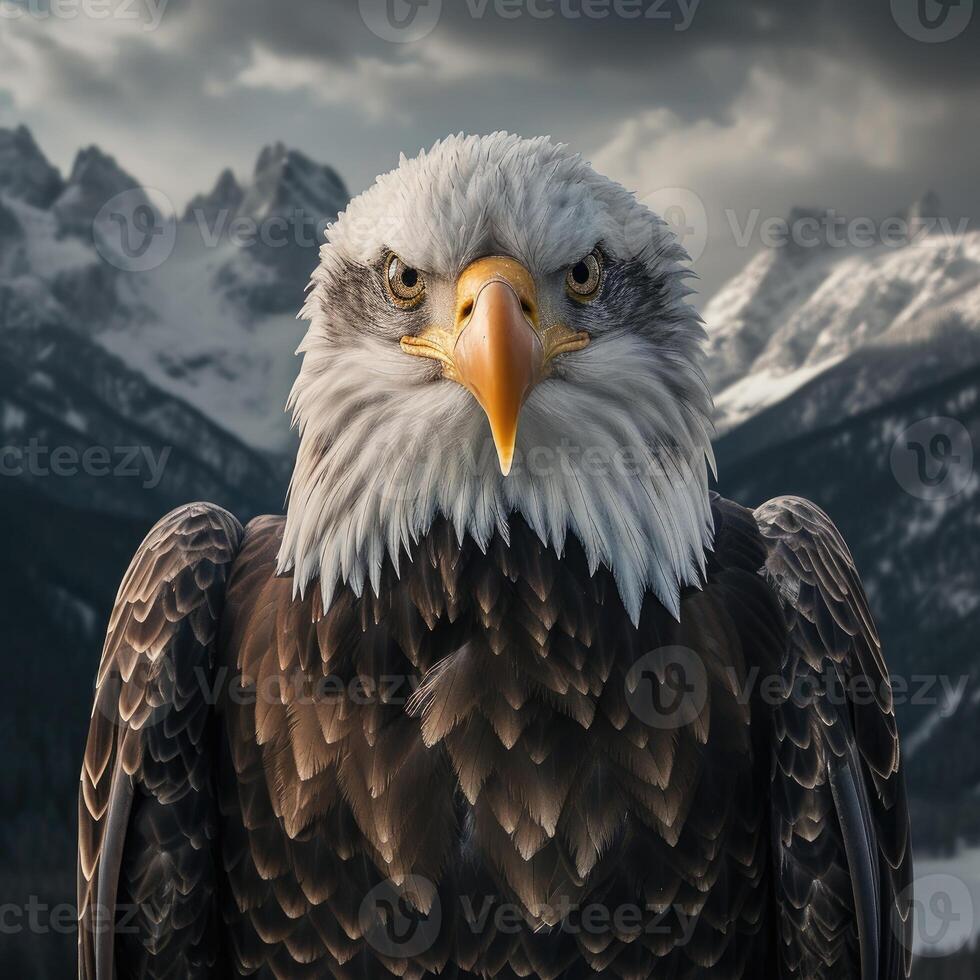 Bald Eagle Soaring Above Mountain Peak photo