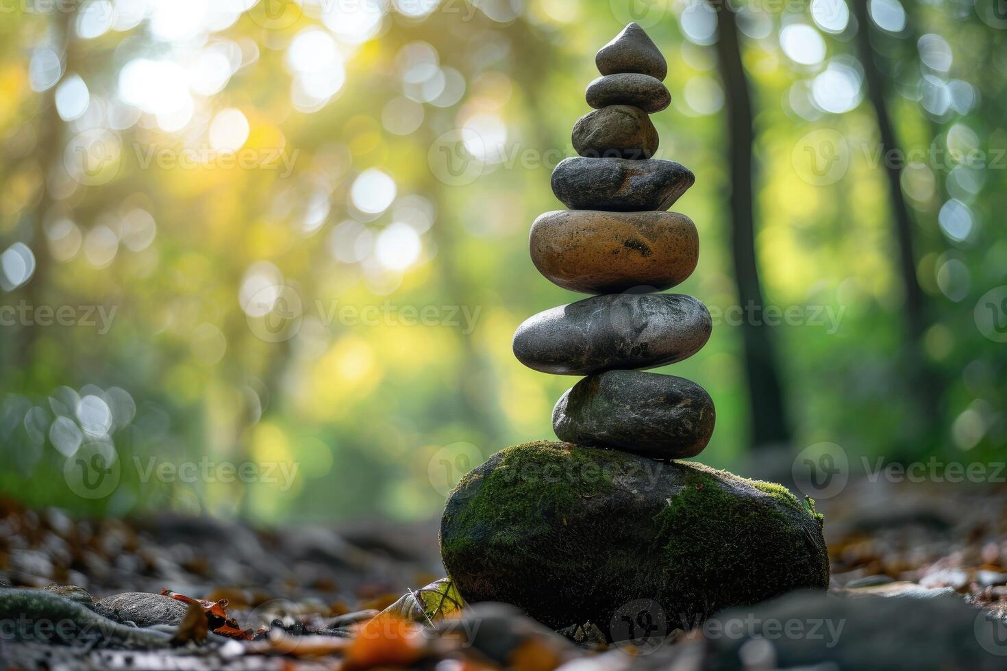 Pile of Rocks on Forest Floor photo