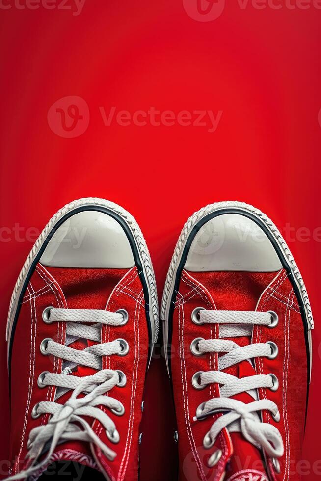 Red Sneakers With White Laces photo