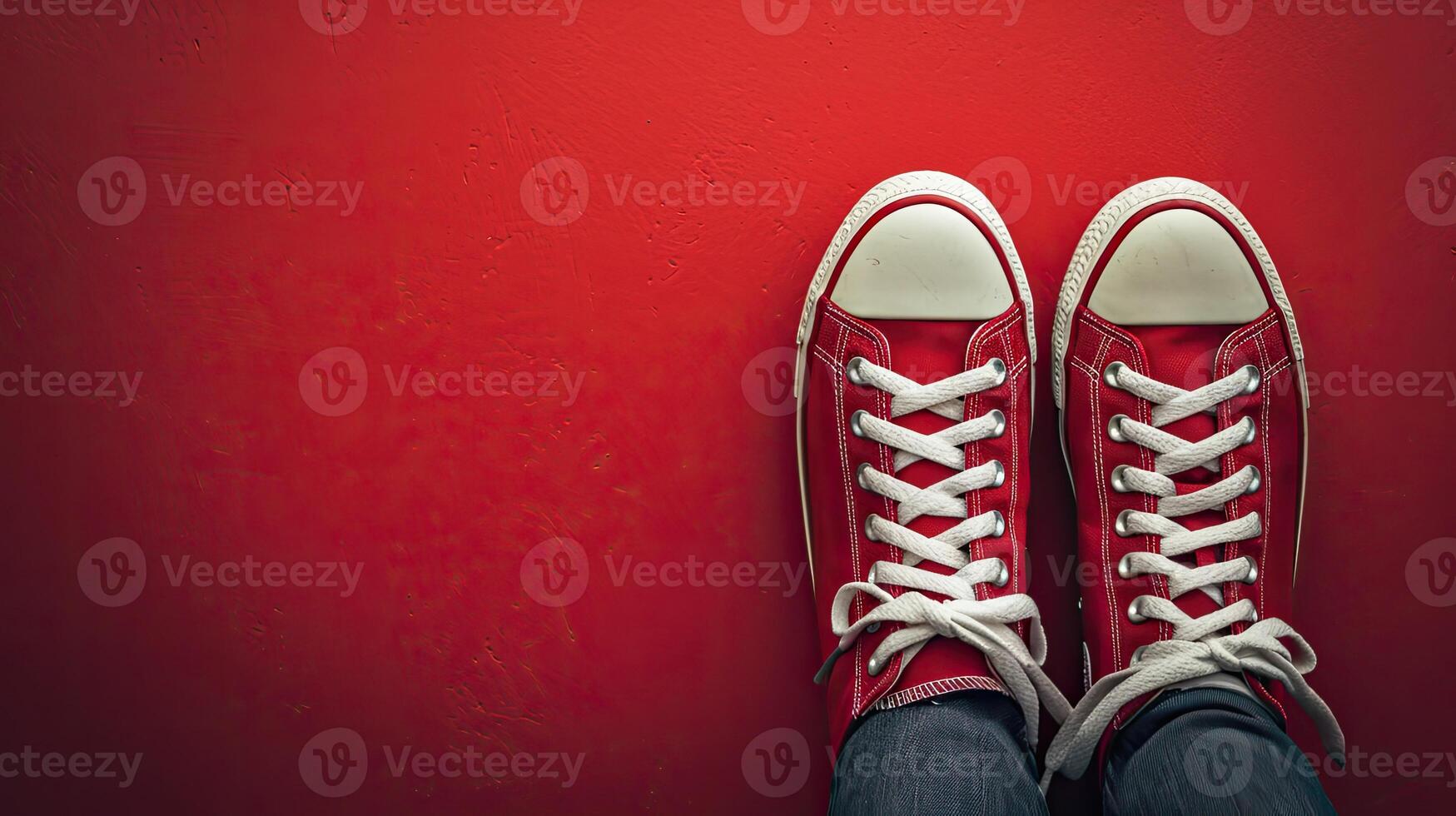 Red Sneakers on Red Background photo