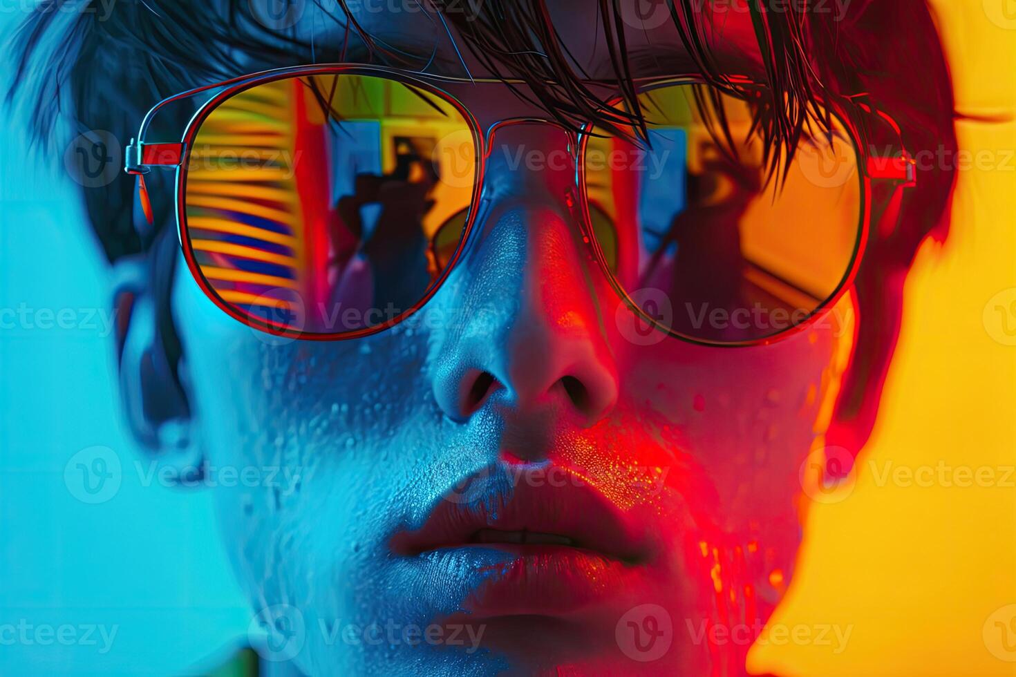 Man Wearing Sunglasses and Green Shirt photo
