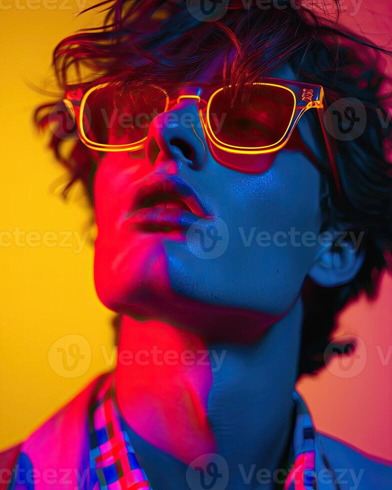 Stylish Man in Checkered Shirt and Sunglasses photo
