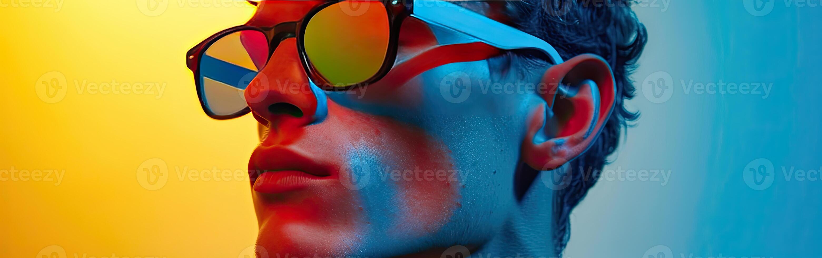 Man Wearing Sunglasses on Yellow Background photo