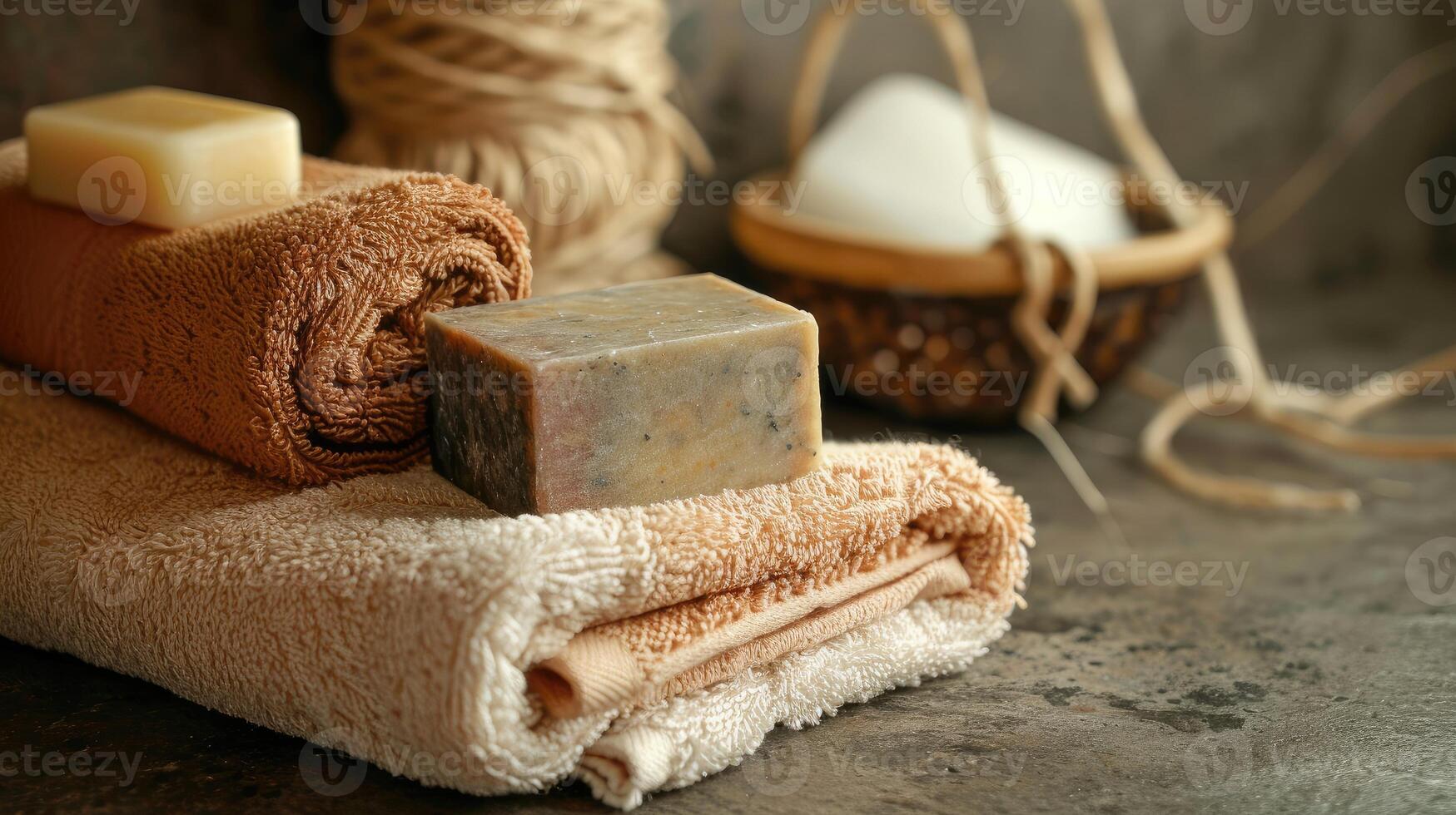 Soaps Resting on Towels photo
