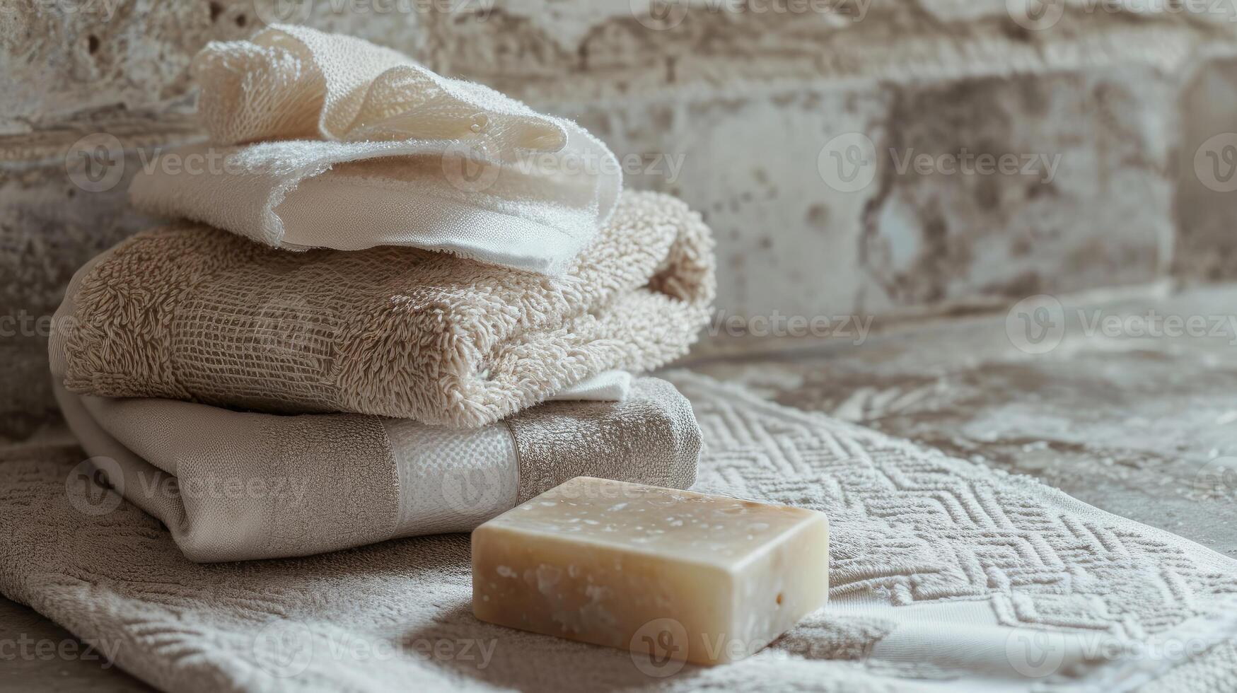 Stack of Towels and Soap on Towel photo