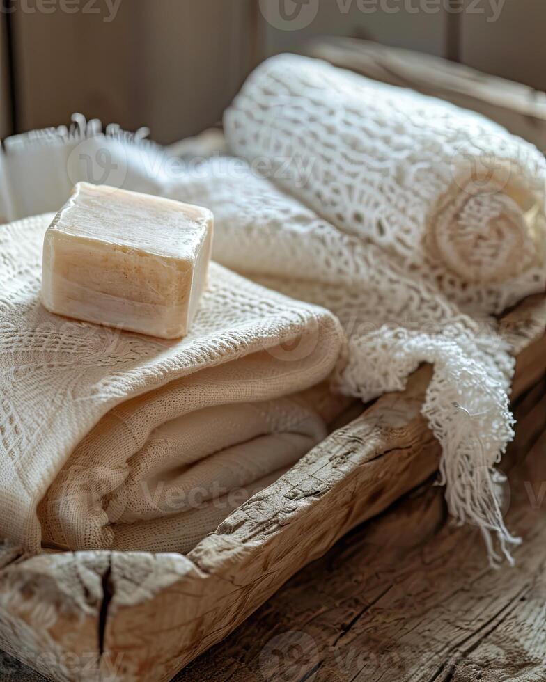 Soap on Wooden Table photo