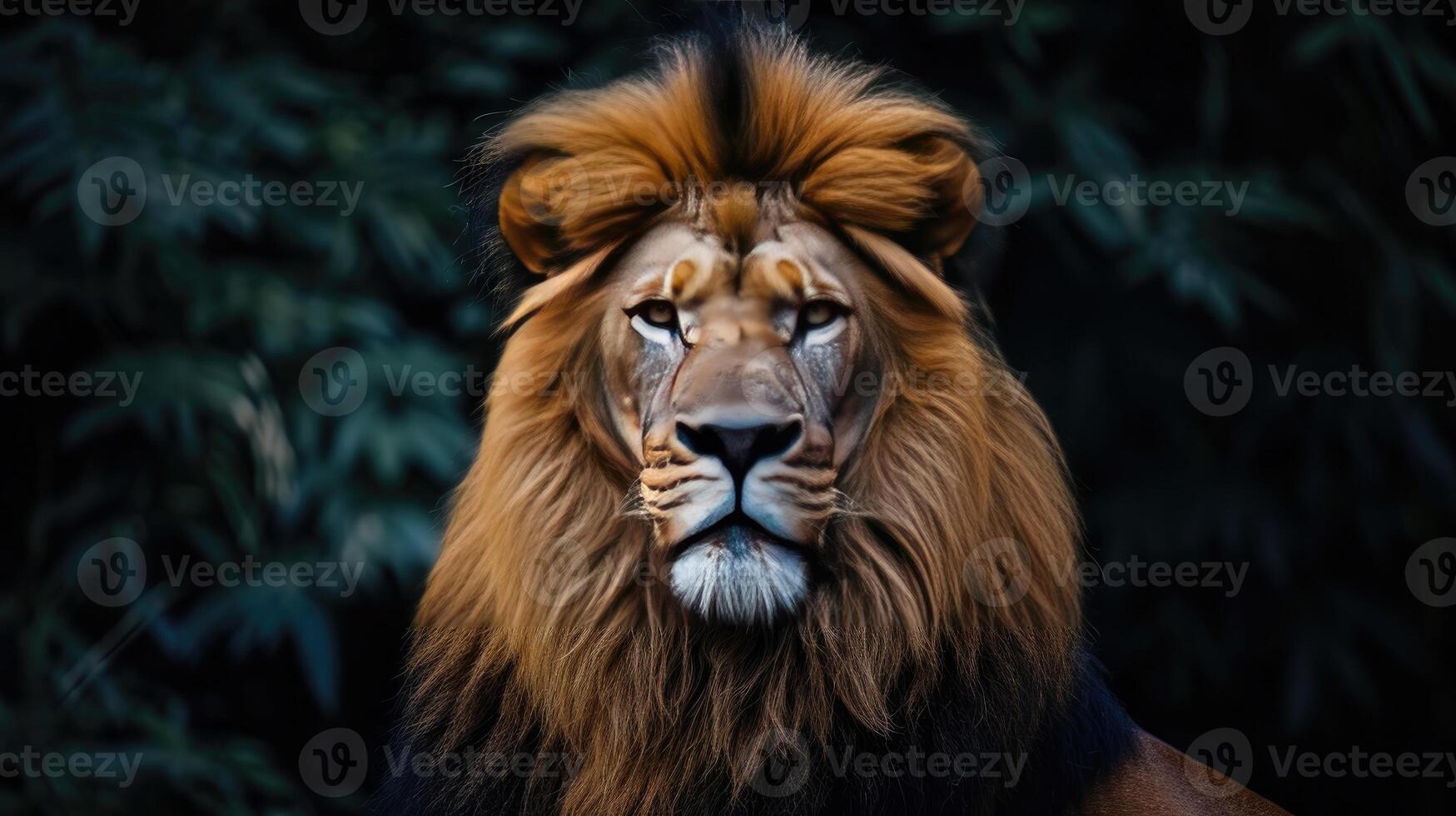 Close-up of Lions Face With Trees in Background photo