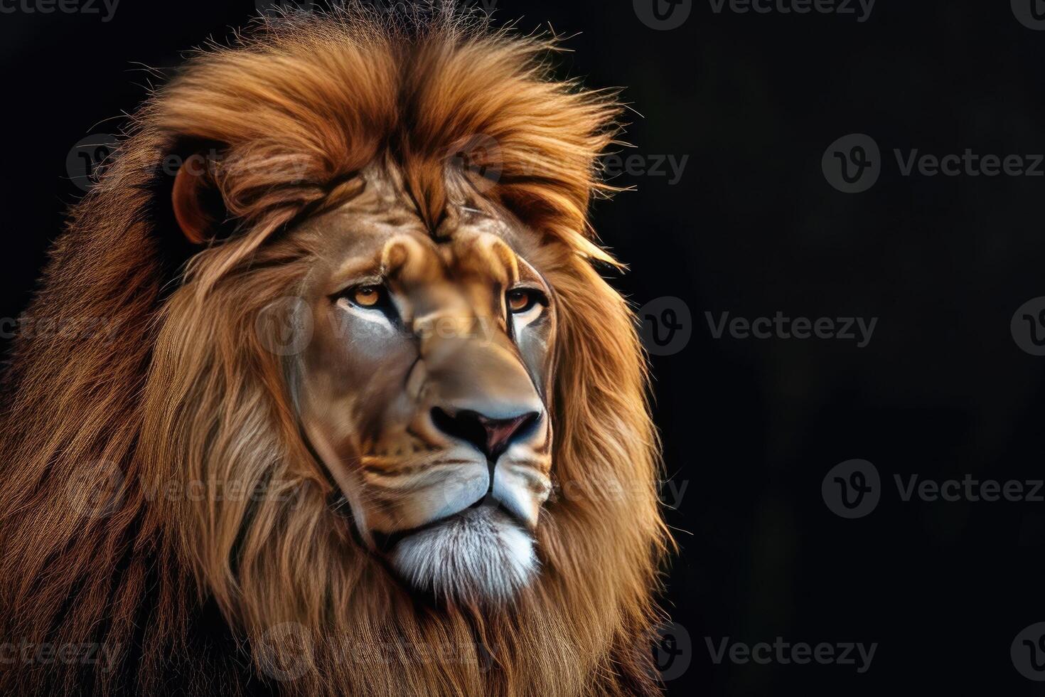 Close-Up of Lions Face on Black Background photo