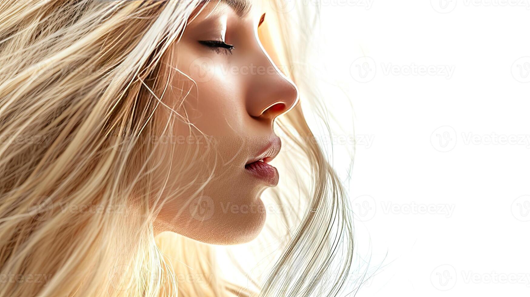 Woman With Long Blonde Hair in Wind photo
