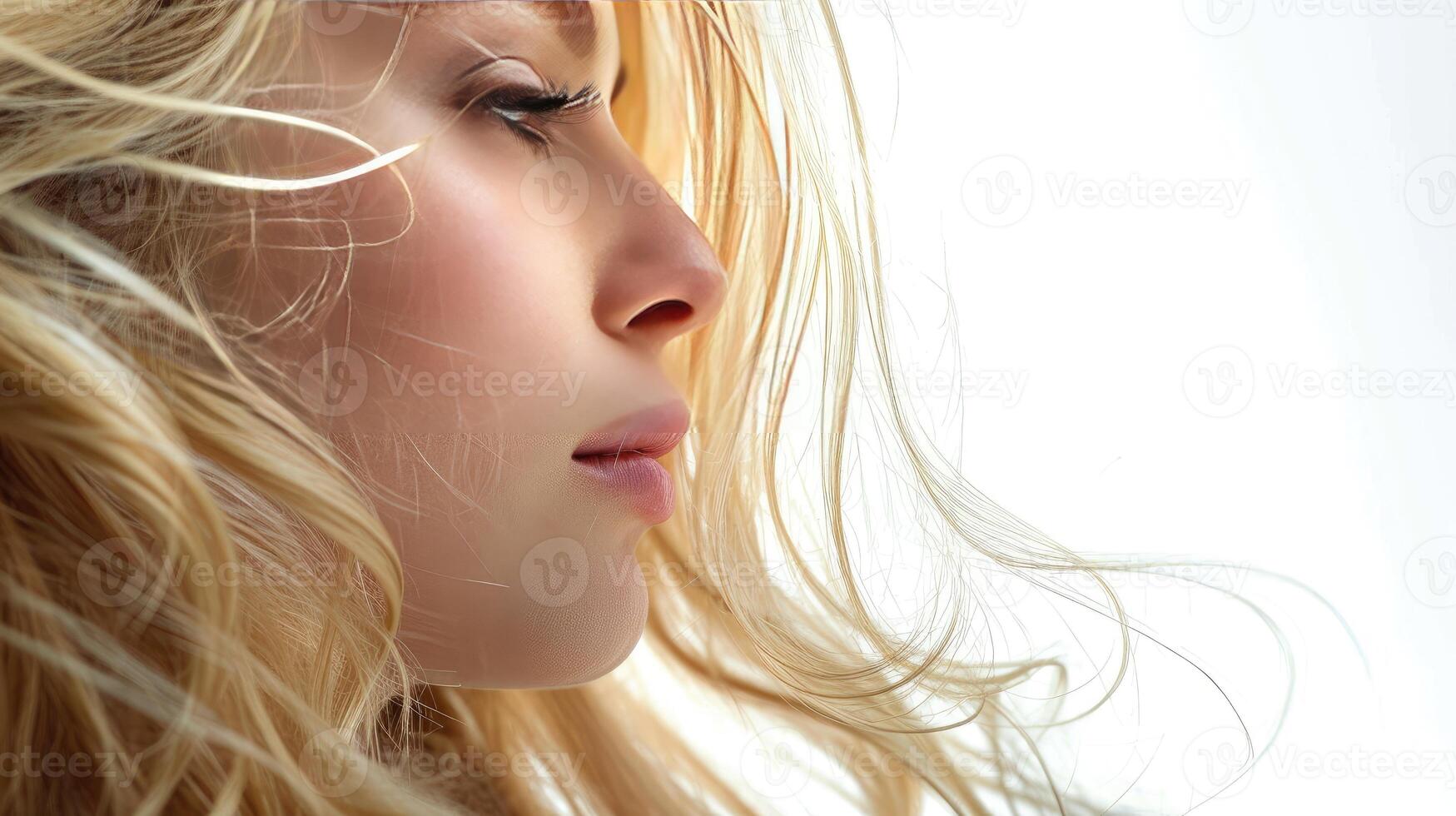 Woman With Long Blonde Hair Blowing in the Wind photo