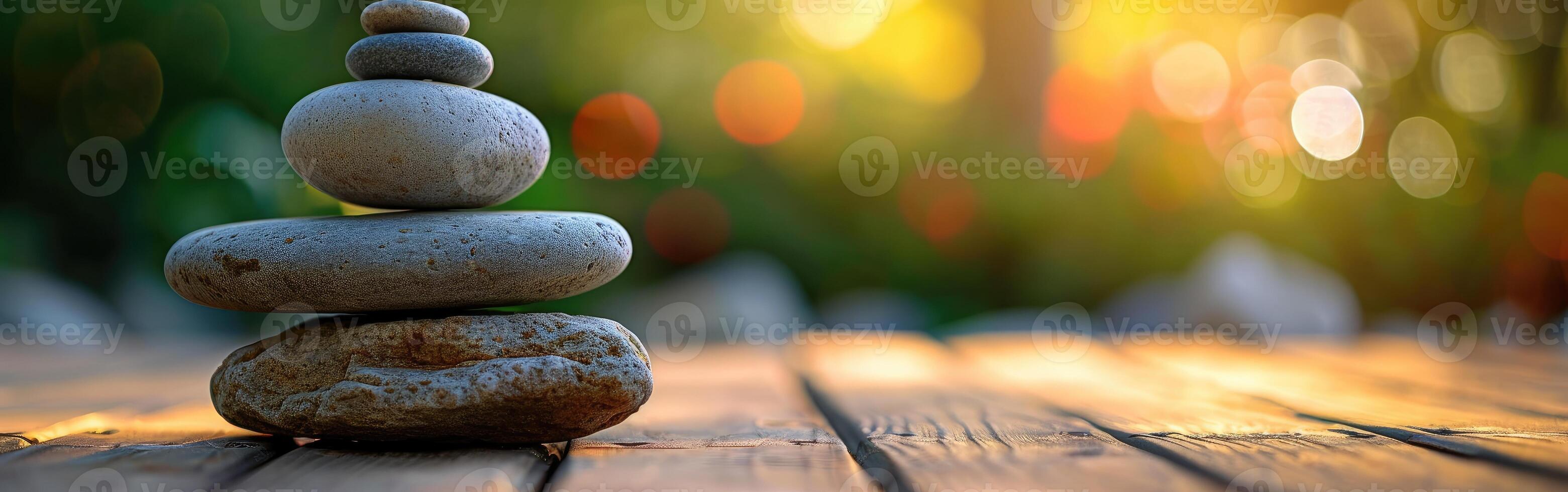Stack of Rocks on Wooden Table photo