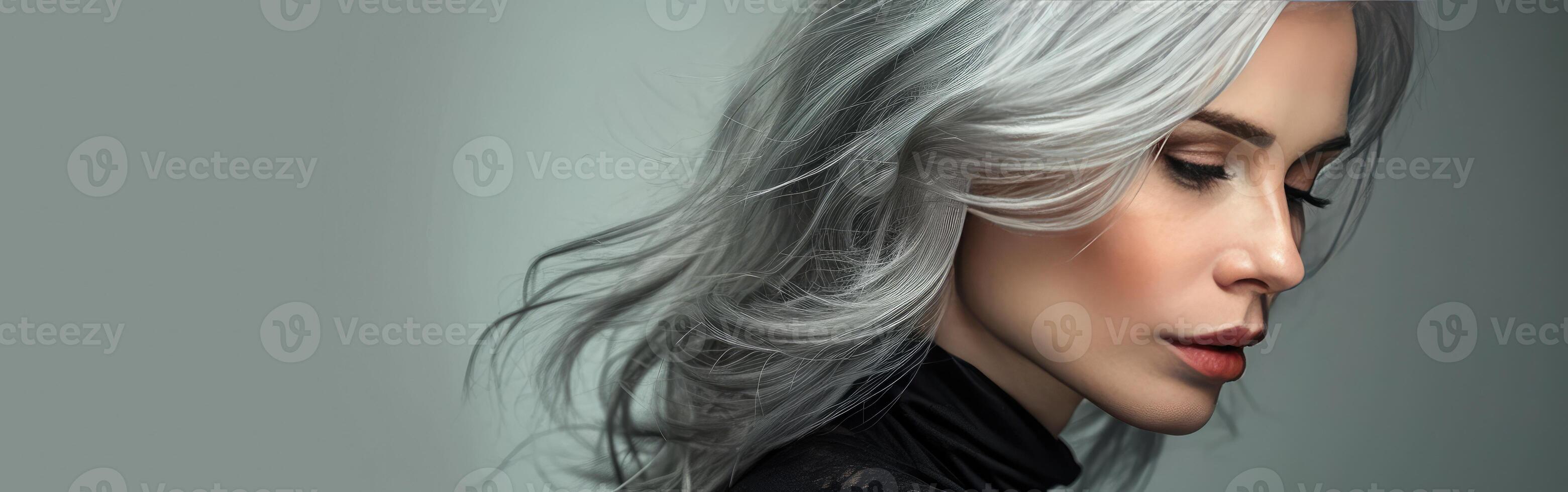Woman With Grey Hair in Black Top photo