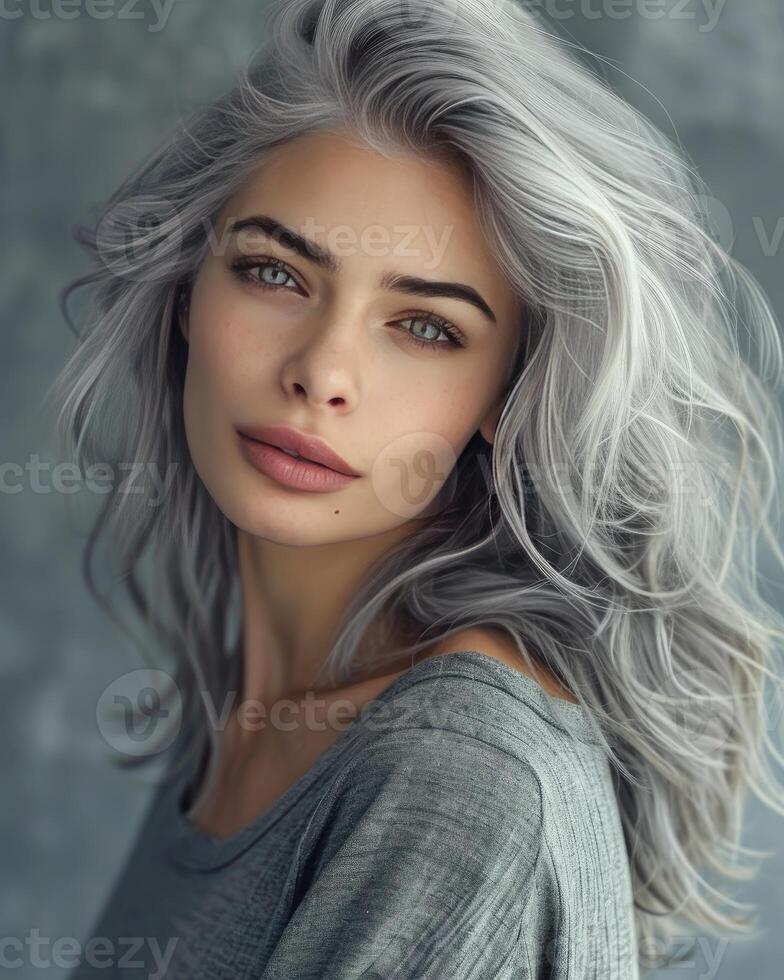 Woman With Grey Hair and Gray Sweater photo