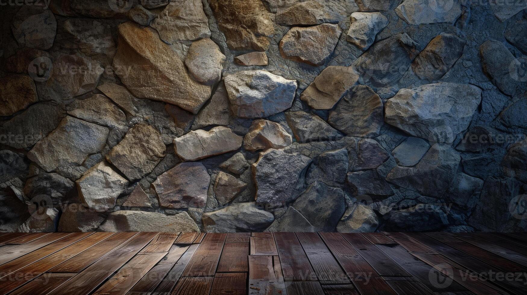 Stone Wall With Wooden Floor photo