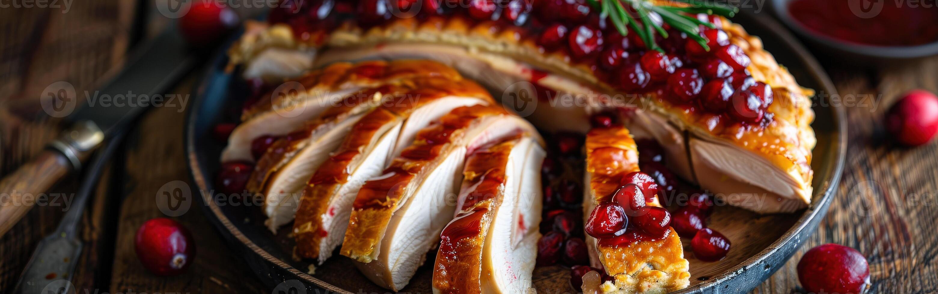 Sliced Cranberry-Glazed Turkey on Plate photo