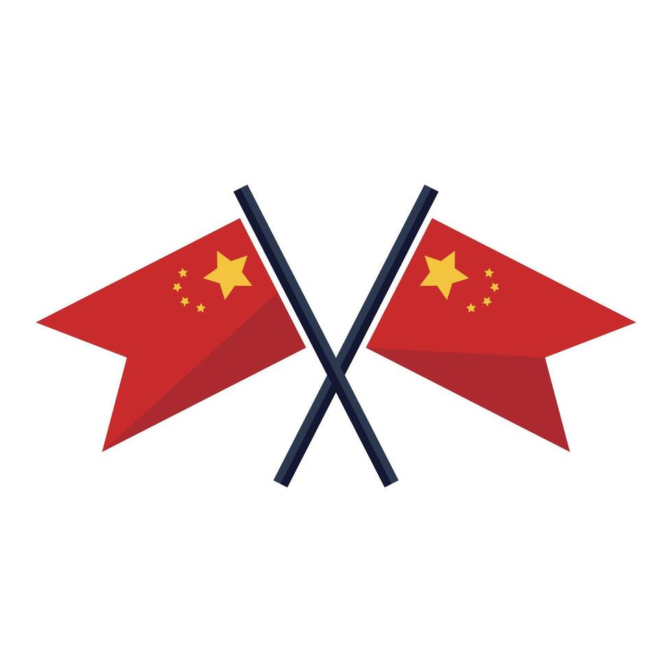 Two crossed Chinese flags icon. vector