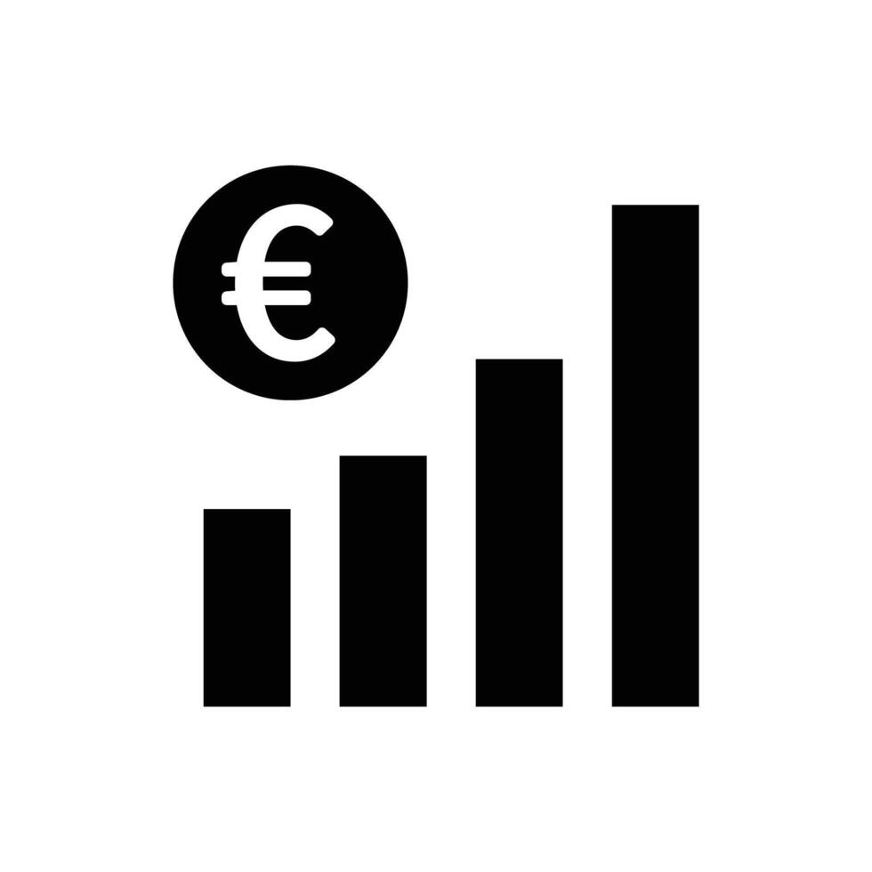 Euro and bar graph silhouette icon. Euro price increase. vector