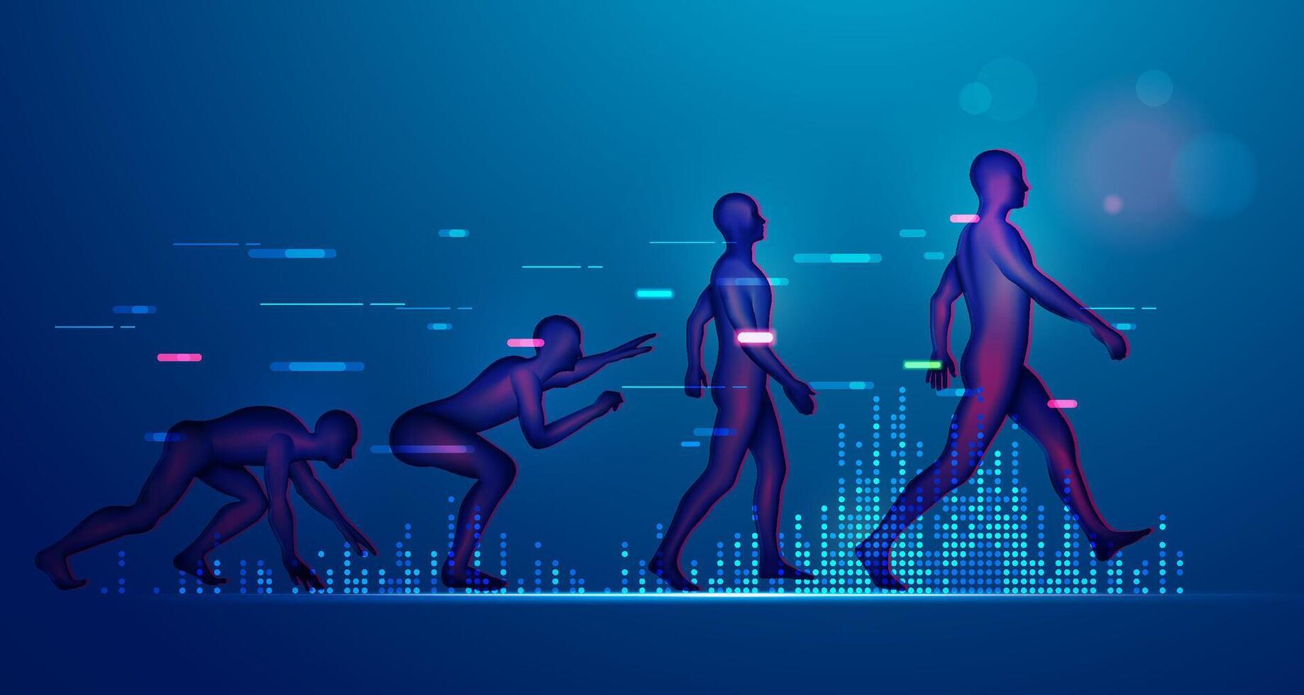 concept of evolution technology or digital transformation, graphic of man shape walking with futuristic element vector