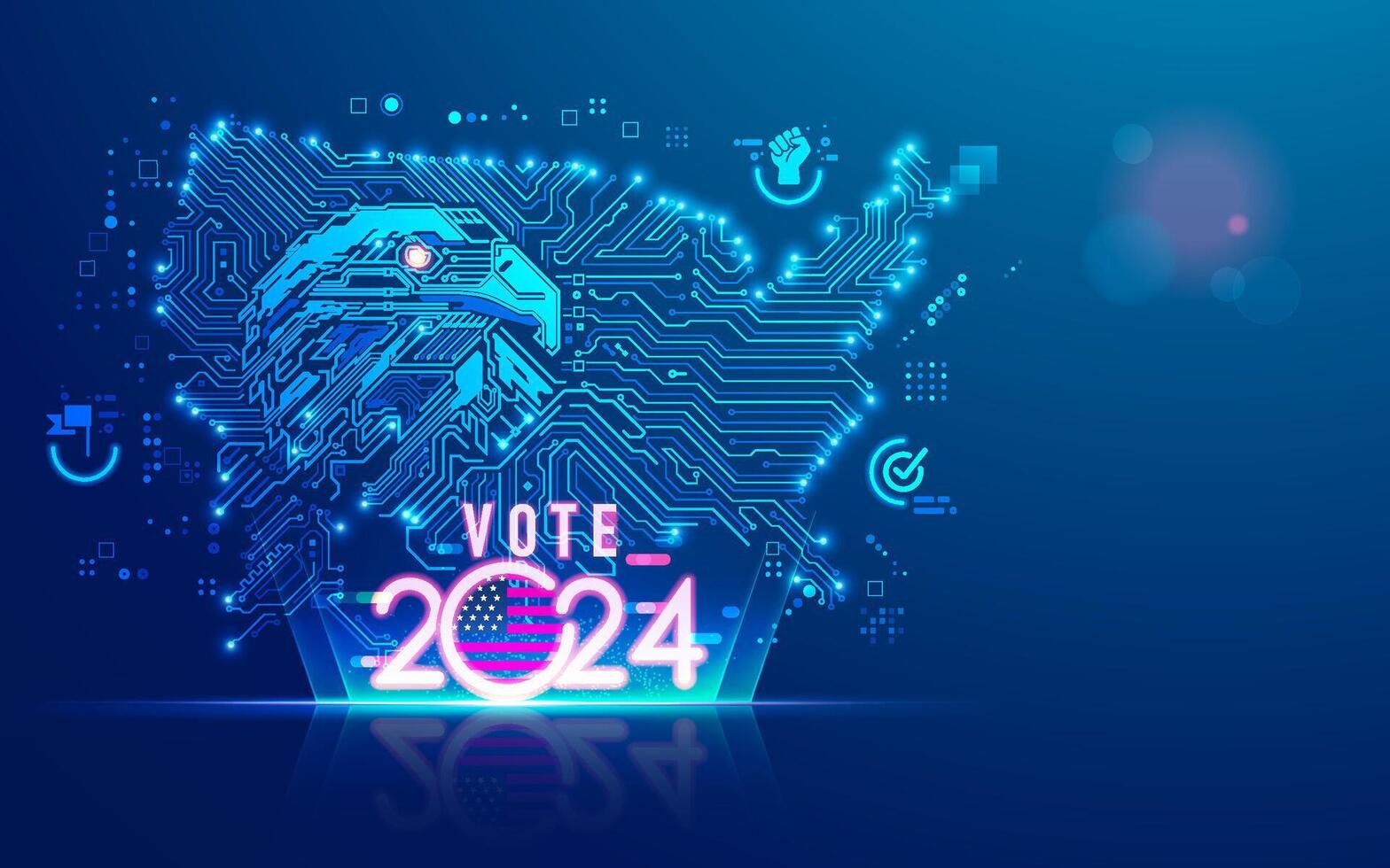 concept of USA election 2024 campaign, graphic of futuristic eagle combined with USA map and election 2024 logo vector
