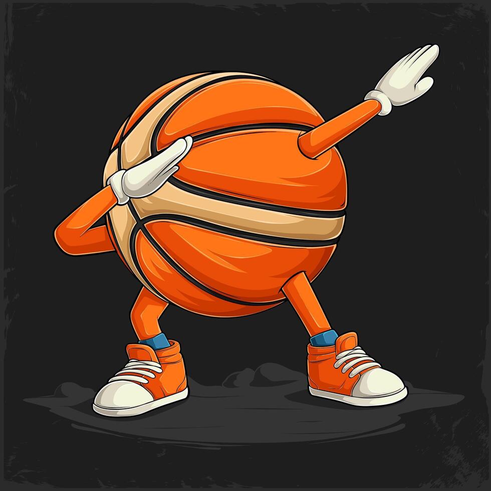 Hand drawn funny Dabbing Basketball ball orange with hands and legs doing dab dance gesture pose vector