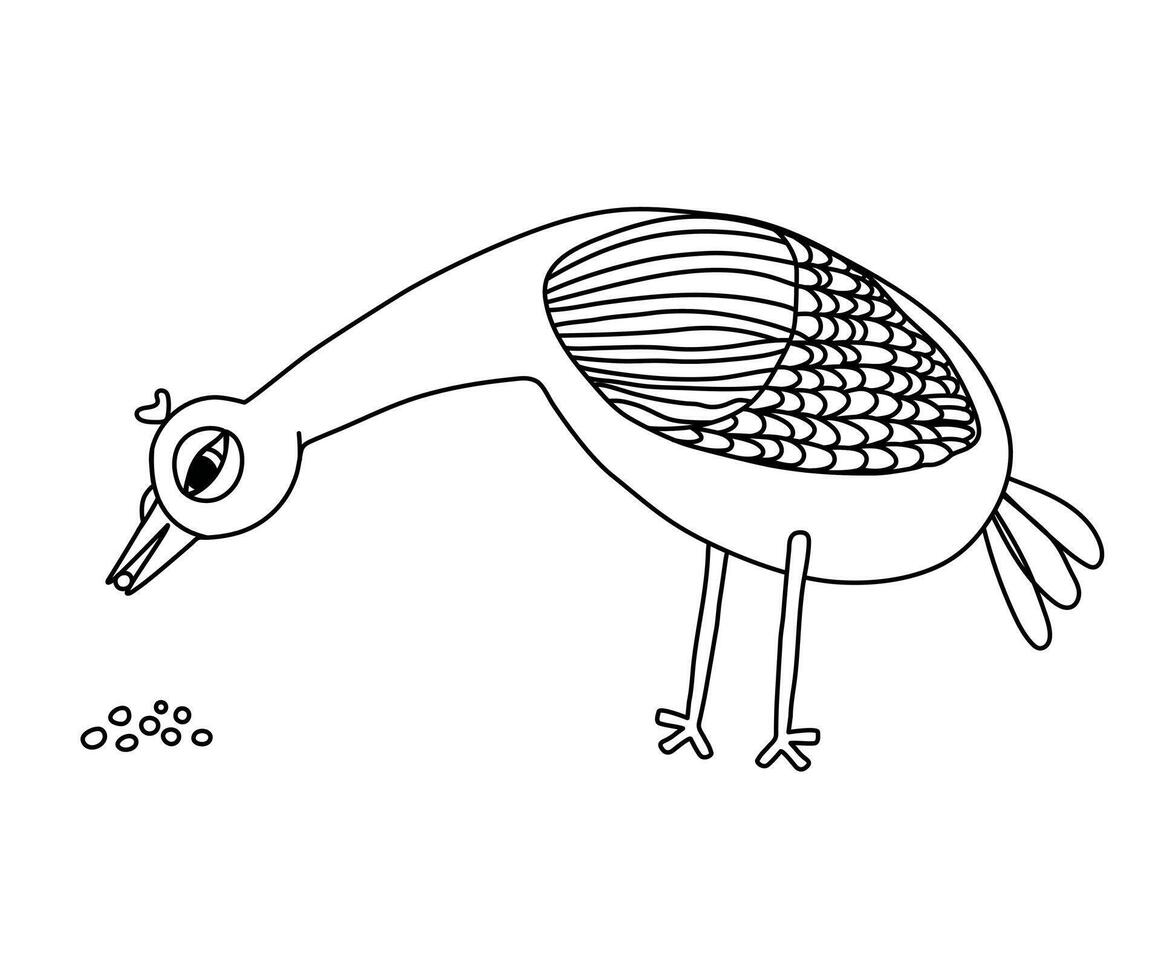 Illustration of a dove pecking a millet in doodle style on a white background. vector
